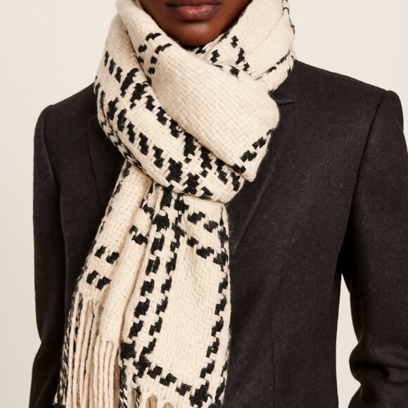 Banana Republic Cashmere Wool Blend Cream and Black Minimalist Plaid Scarf - Picture 1 of 6